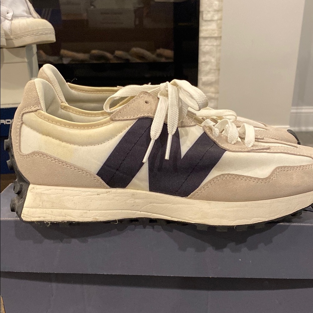 New Balance Beige and Navy Sneakers
